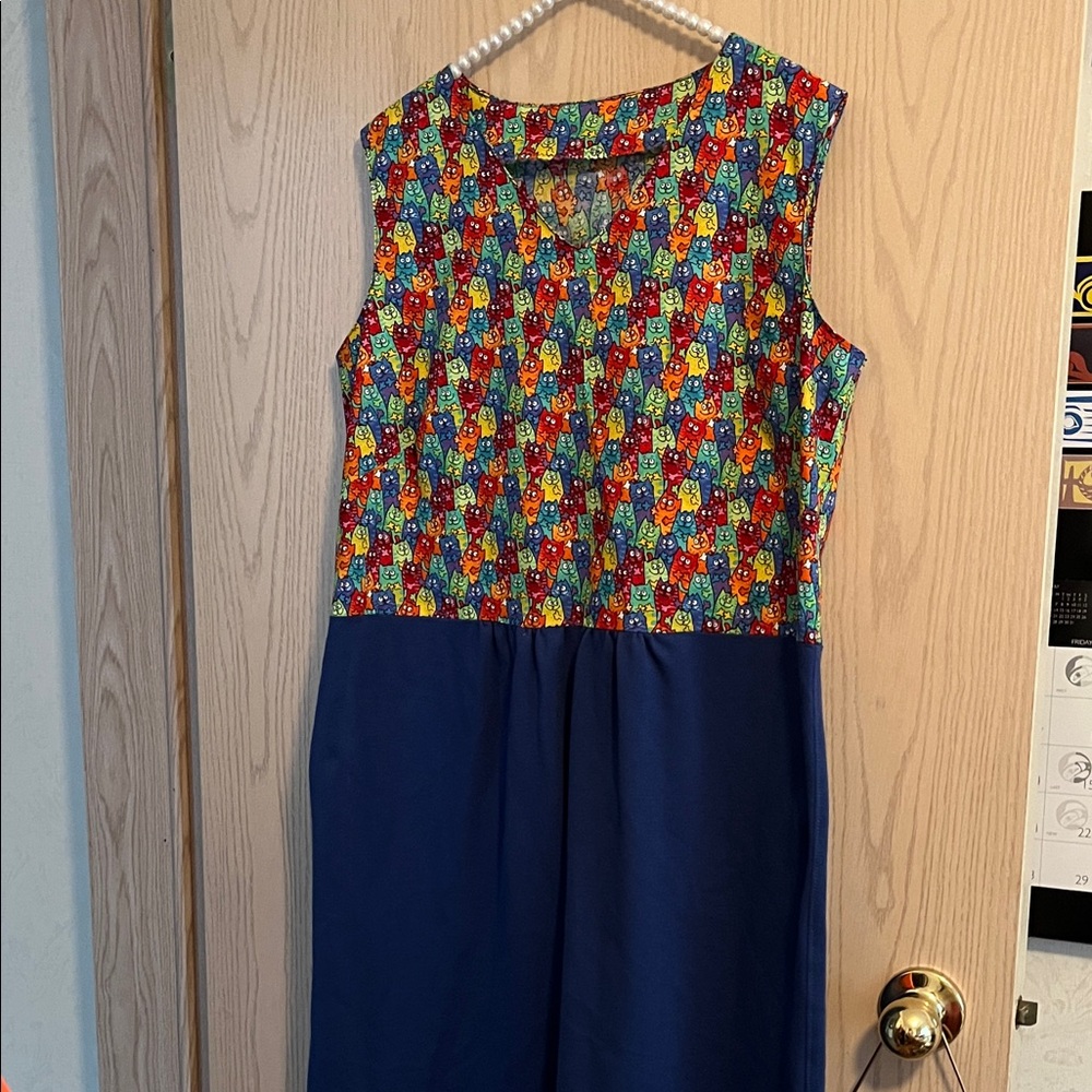 Colorful Cat  Patterned Sleeveless Dress